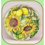 Piatto cm.37 fondo verde chiaro limoni e girasoli