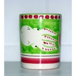Bicchiere cm.10 con manico seppia fondo verde chiaro