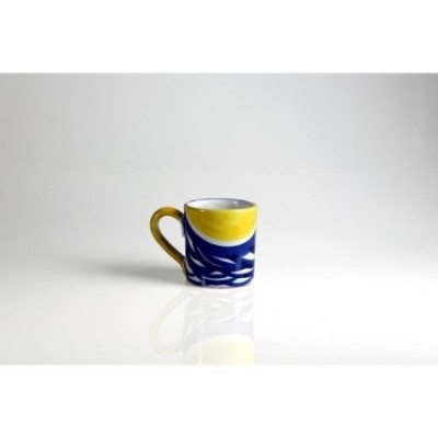 Bicchiere cm.8 fantasia blu e giallo