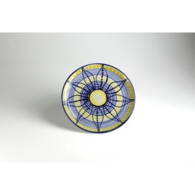 Piatto piano cm.26 b.liscio fantasia blu e giallo
