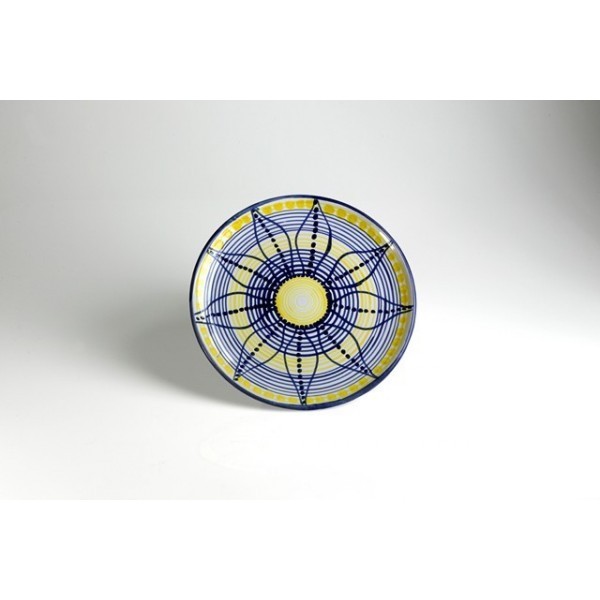 Piatto piano cm.26 b.liscio fantasia blu e giallo