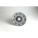 Piatto piano cm.26 b.liscio fantasia blu e giallo